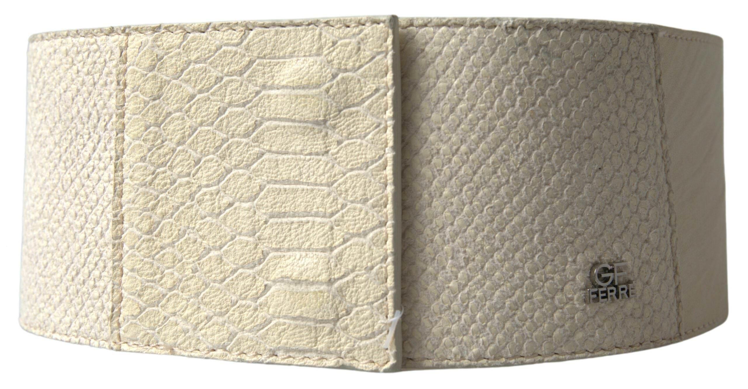GF Ferre Off White Waxed Cotton Wide Fashion Waistband Belt - Hilstor