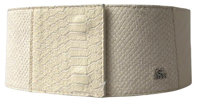 GF Ferre Off White Waxed Cotton Wide Fashion Waistband Belt - Hilstor