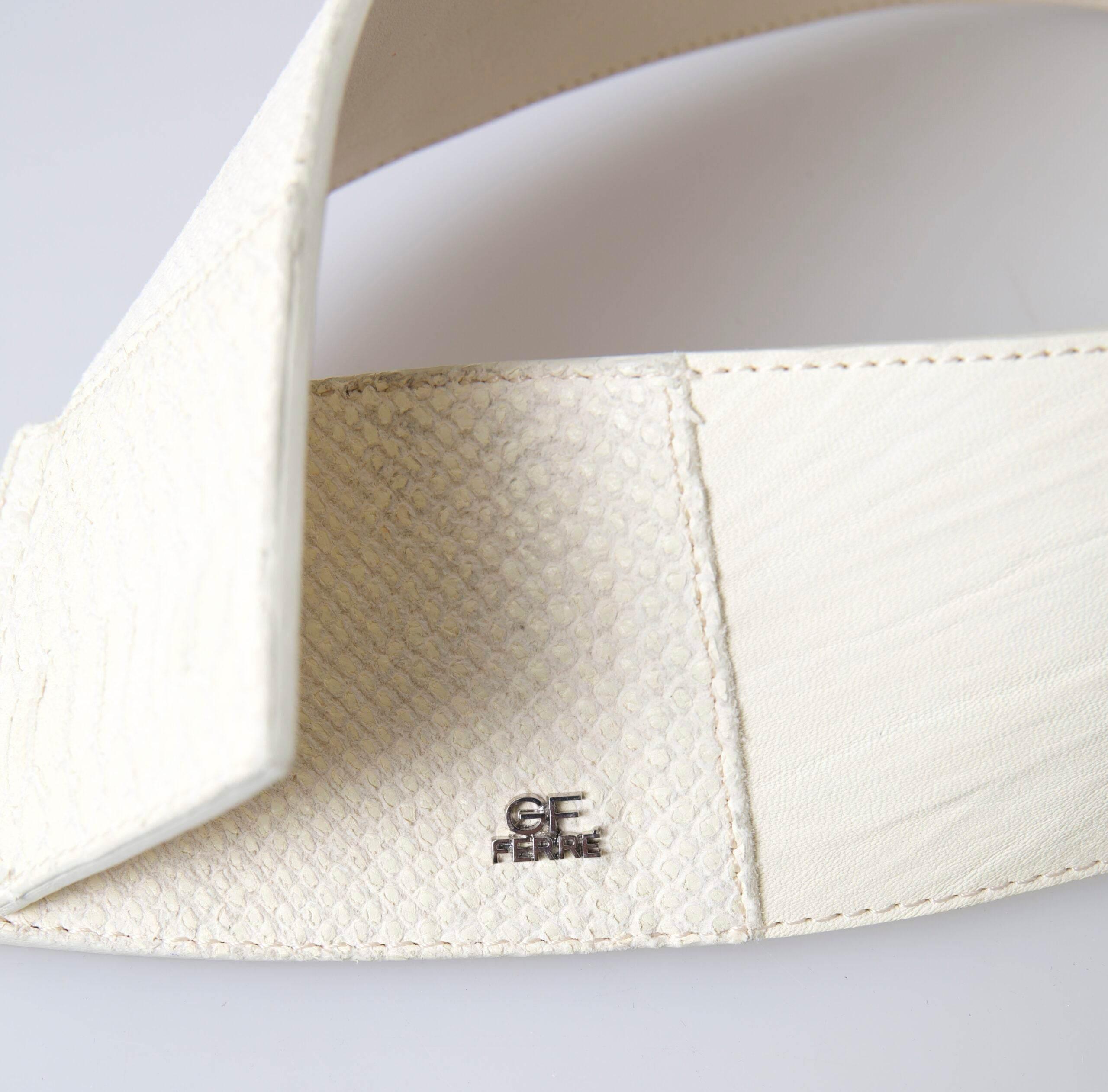 GF Ferre Off White Waxed Cotton Wide Fashion Waistband Belt - Hilstor