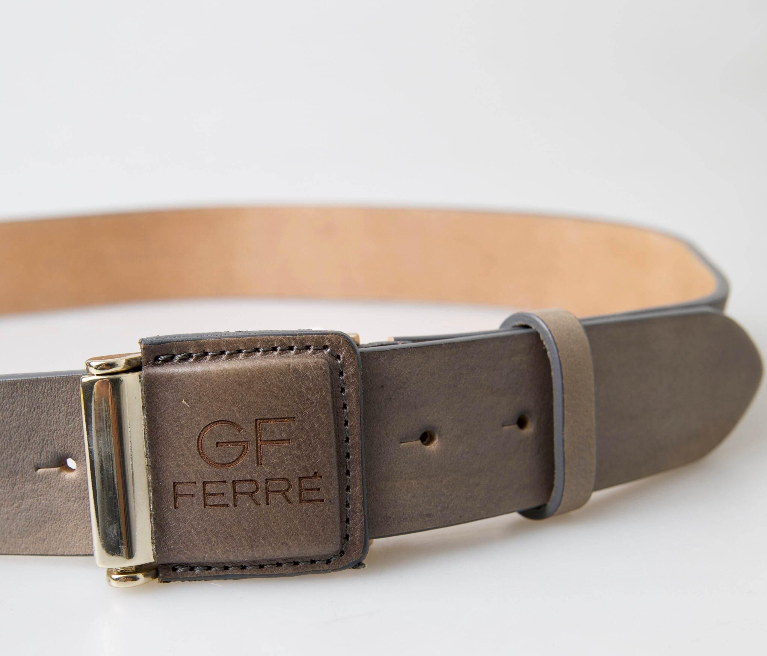 GF Ferre Brown Leather Fashion Logo Buckle Waist Belt - Hilstor