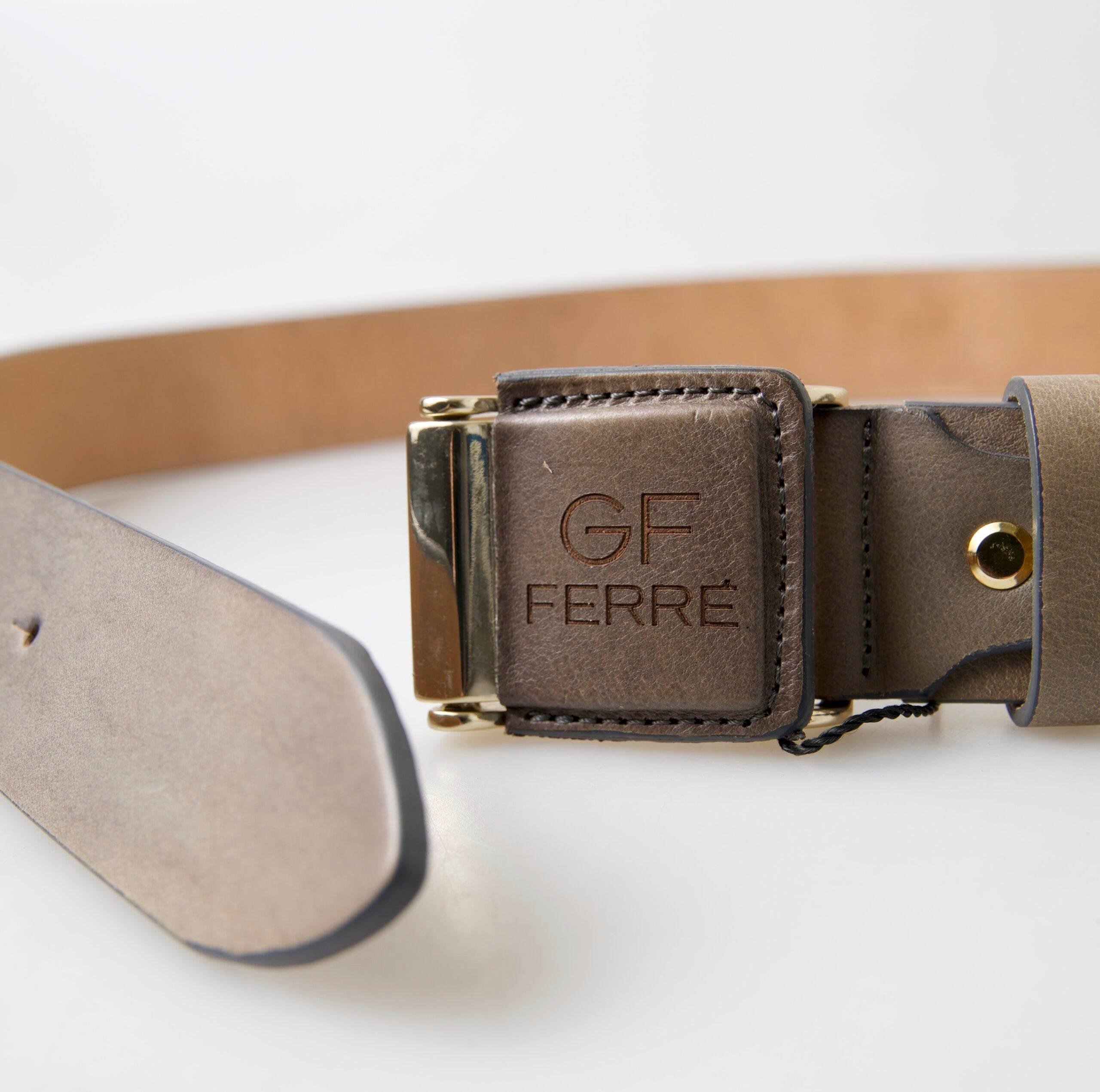 GF Ferre Brown Leather Fashion Logo Buckle Waist Belt - Hilstor