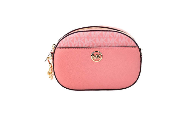 Michael Kors Jet Set Glam Tea Rose Leather Oval Crossbody Handbag Purse - Hilstor