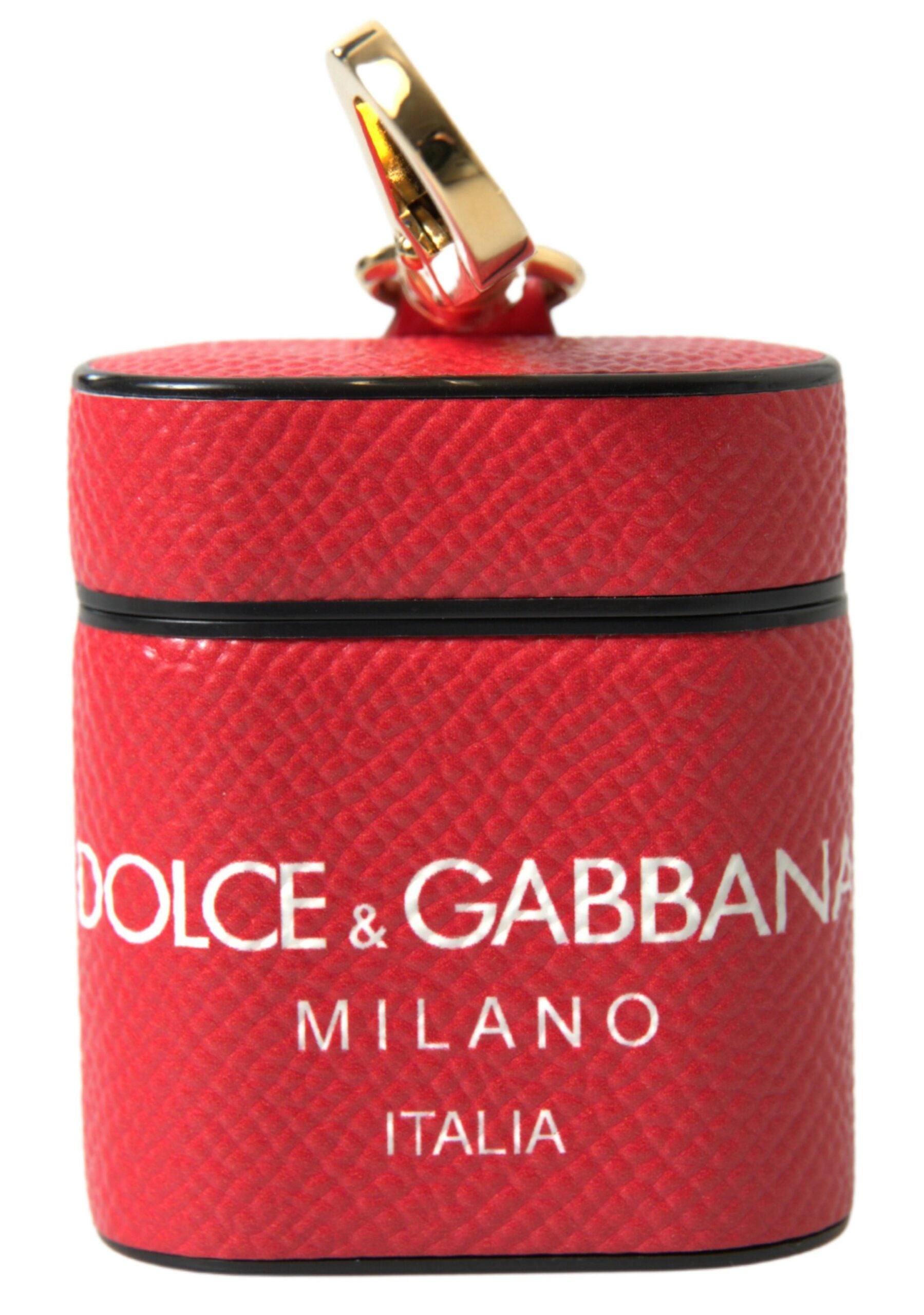 Dolce & Gabbana Airpods-etui i rødt læder med guldfarvet metal og logoprint