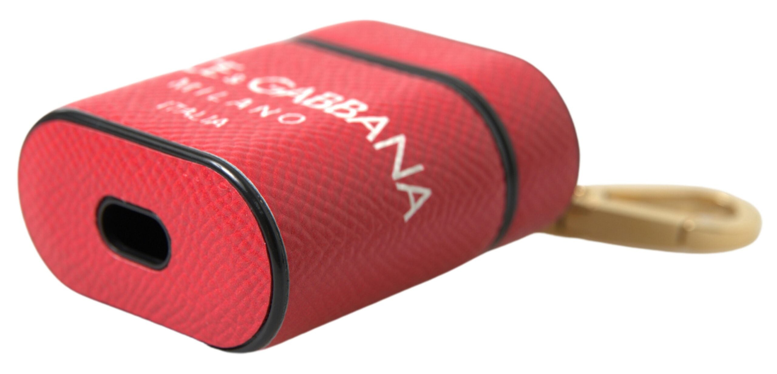 Dolce & Gabbana Airpods-etui i rødt læder med guldfarvet metal og logoprint