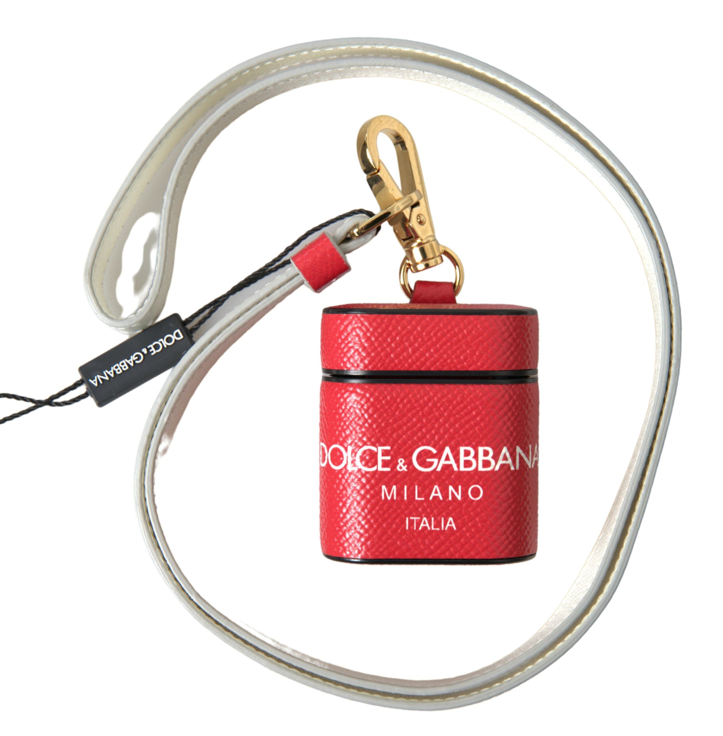 Dolce & Gabbana Airpods-etui i rødt læder med guldfarvet metal og logoprint