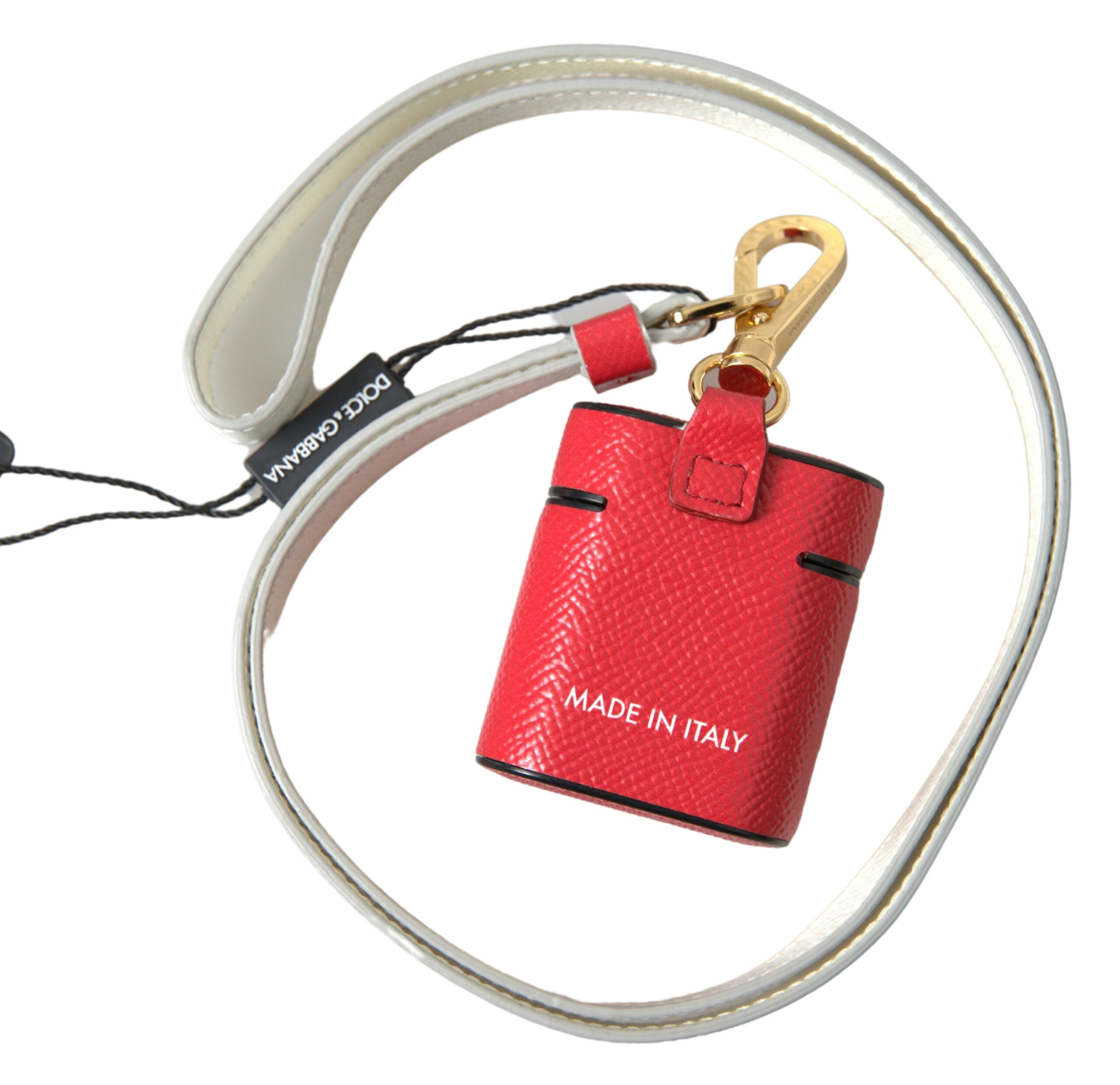 Dolce & Gabbana Airpods-etui i rødt læder med guldfarvet metal og logoprint