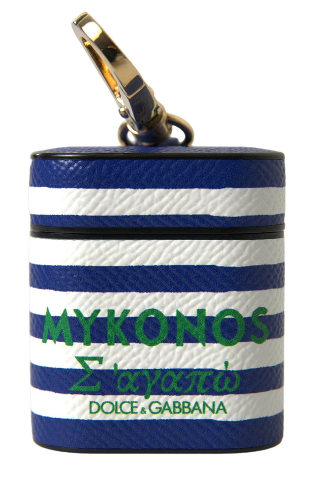 Dolce & Gabbana Chic Blue Striped Leather Airpods Case - Hilstor