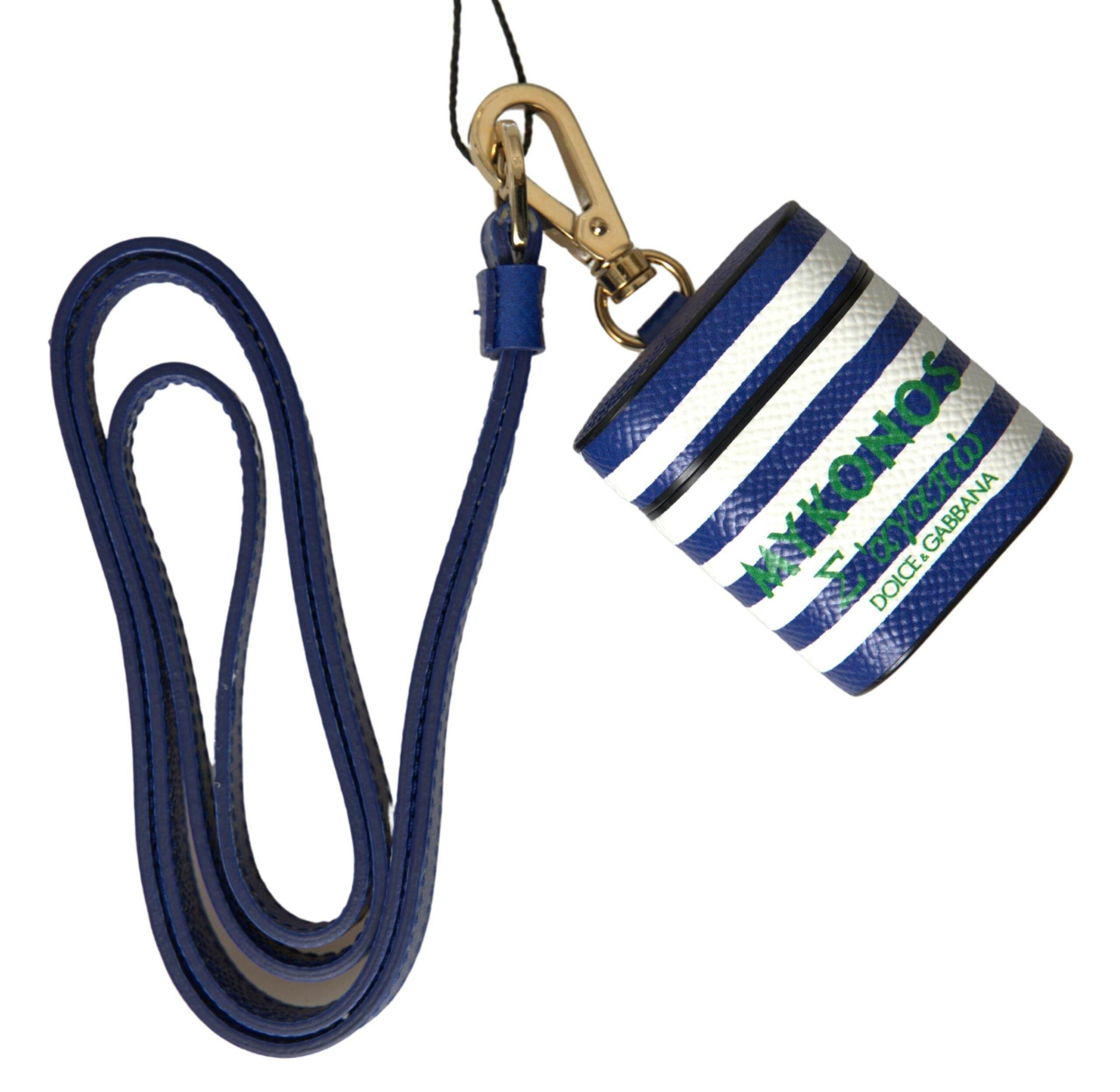 Dolce & Gabbana Chic Blue Striped Leather Airpods Case - Hilstor