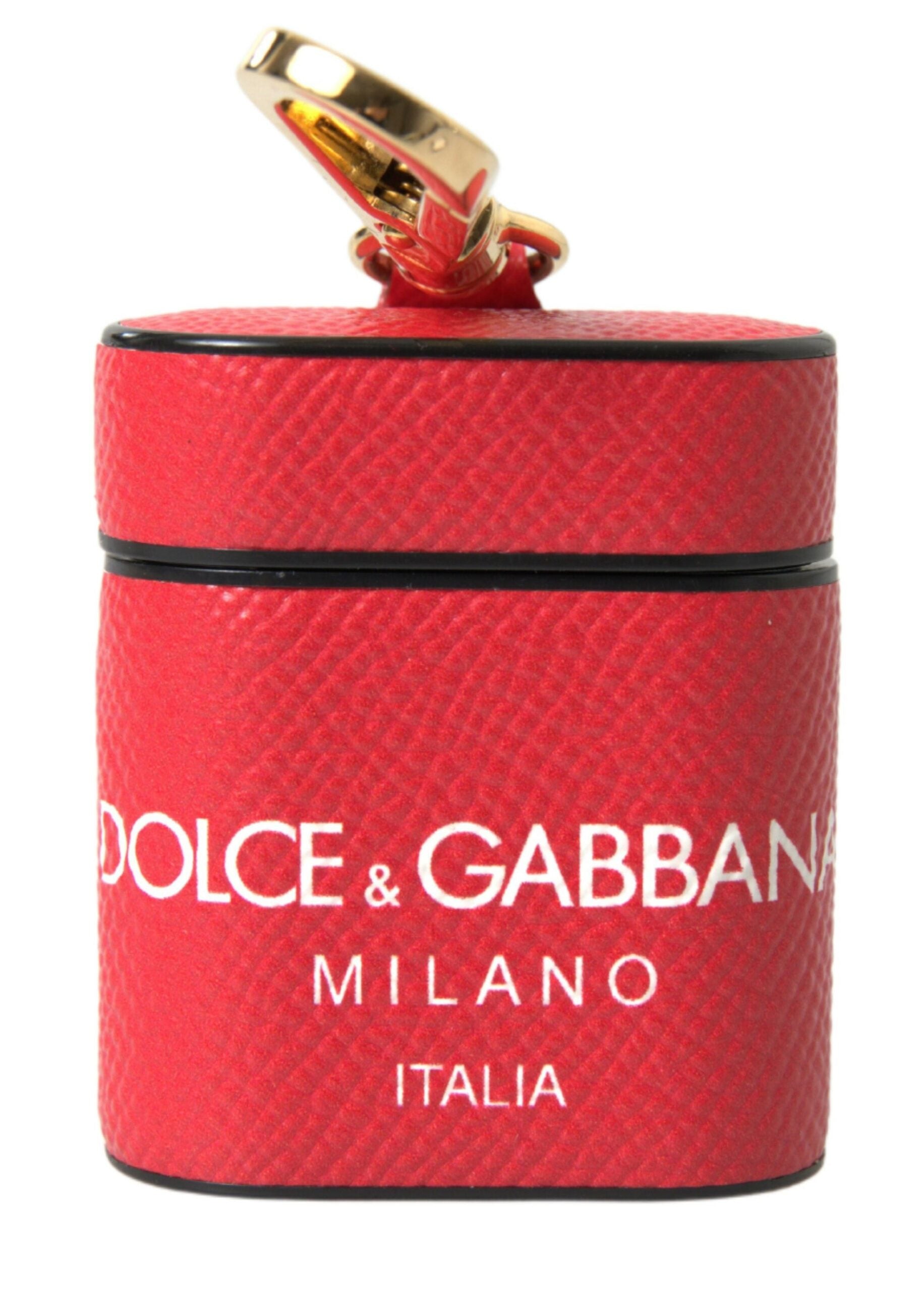 Dolce & Gabbana Airpods-etui i rødt læder med guldfarvet metal og logoprint