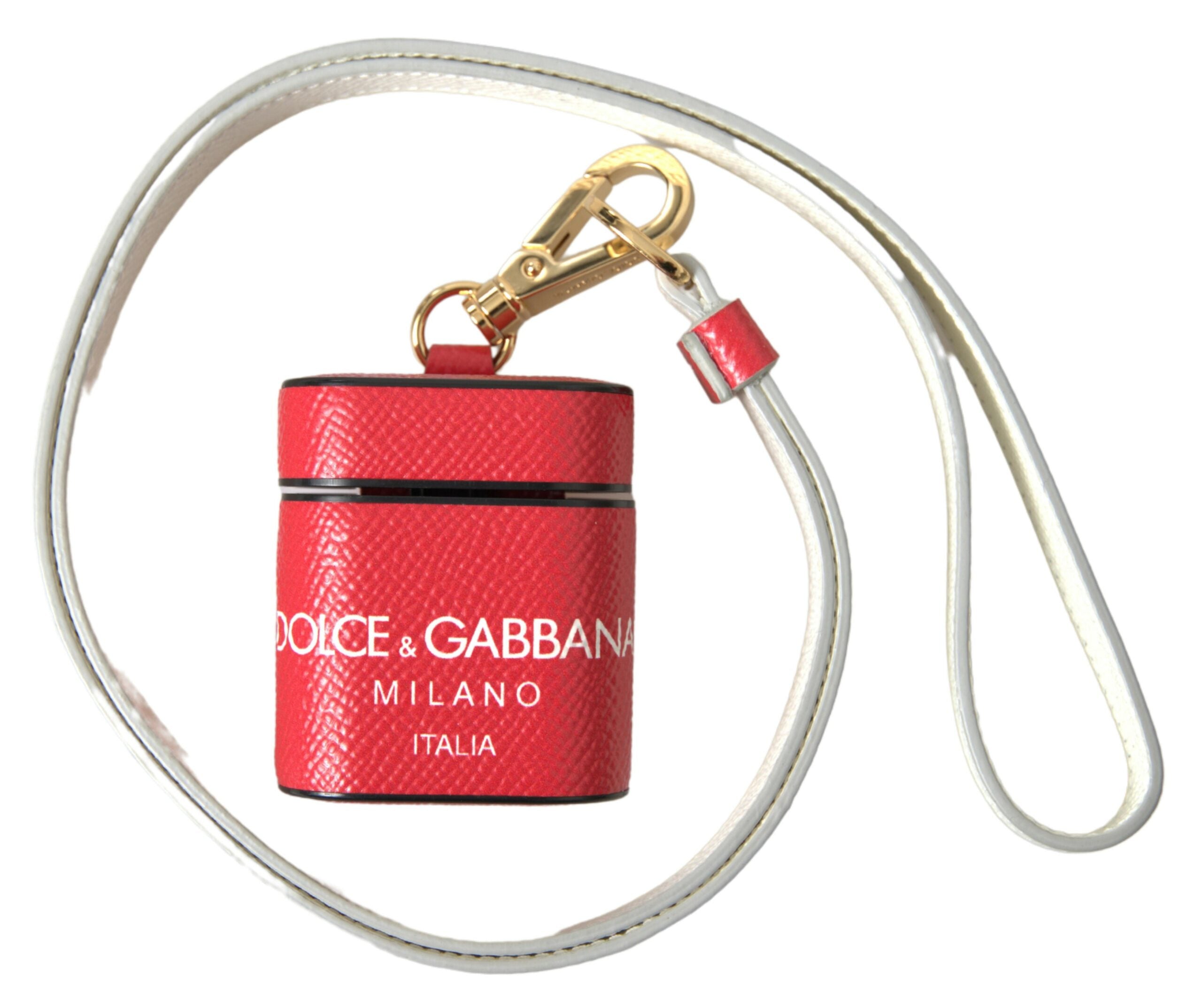 Dolce & Gabbana Airpods-etui i rødt læder med guldfarvet metal og logoprint