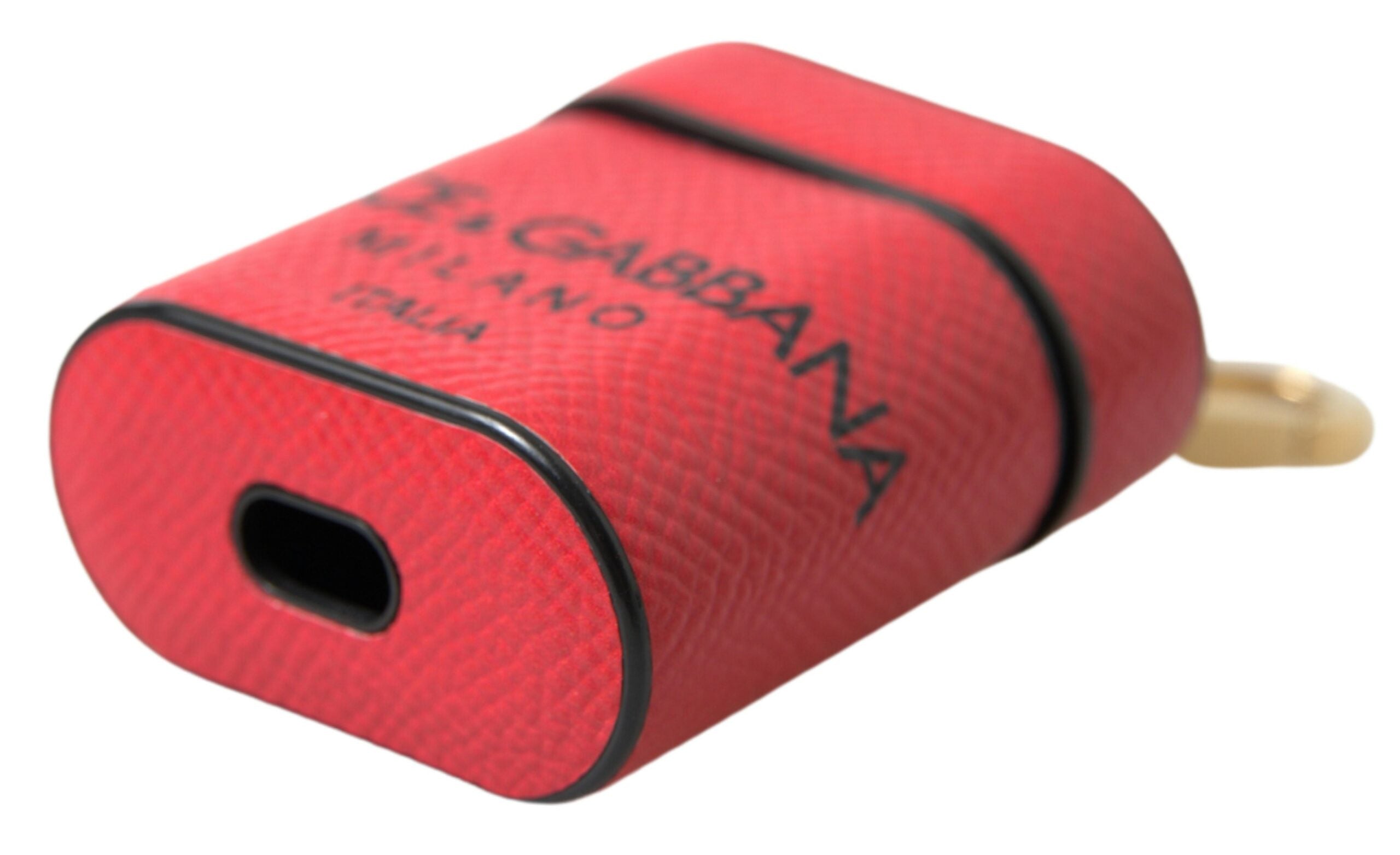 Dolce &amp; Gabbana Rød Sort Kalveskindrem med Logoprint til Airpods