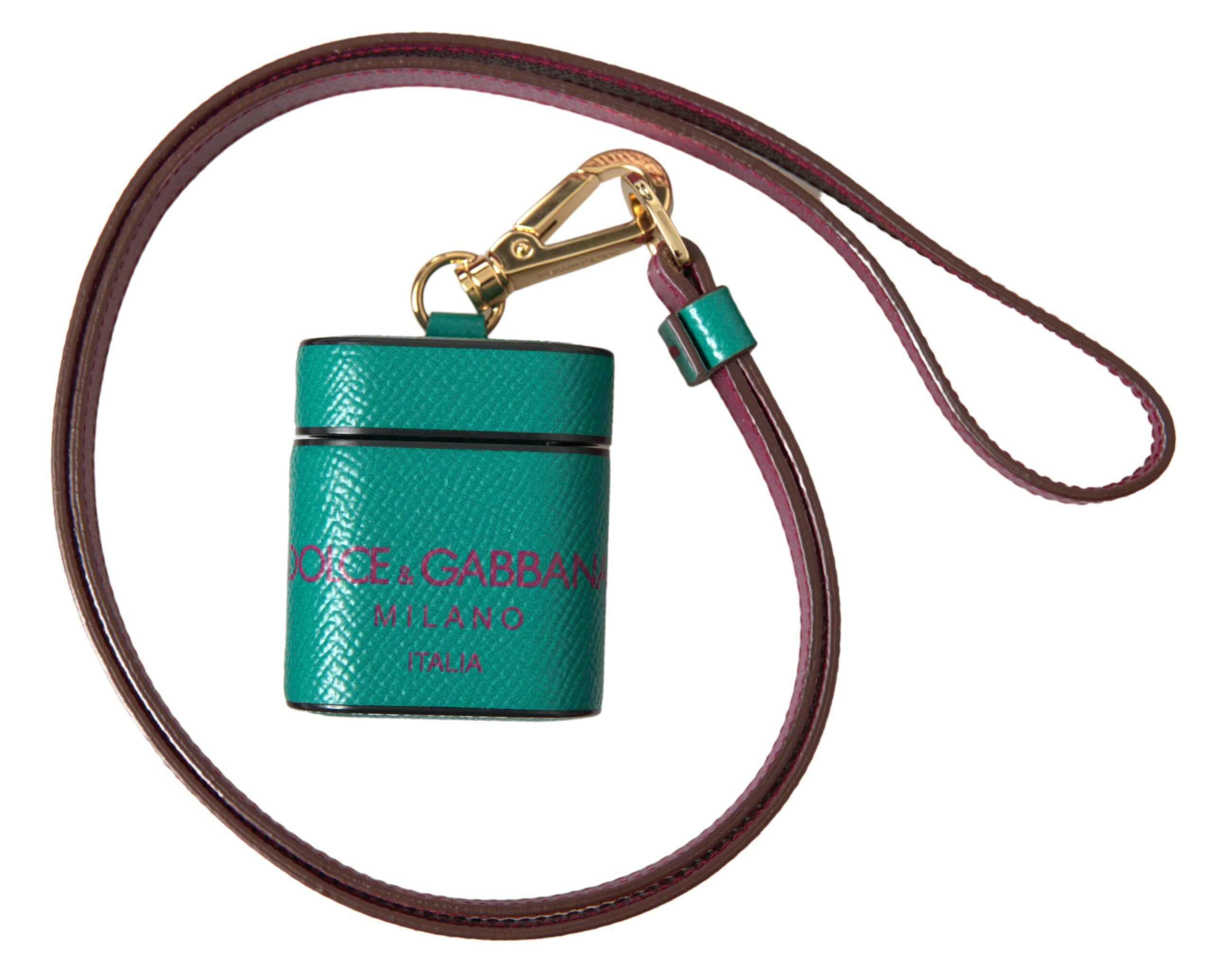 Dolce & Gabbana Grønt, Maroon Kalveskind med Logoprint og Airpods-etui