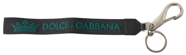 Dolce & Gabbana Black DG Logo Rubber Silver Tone Metal Keychain - Hilstor