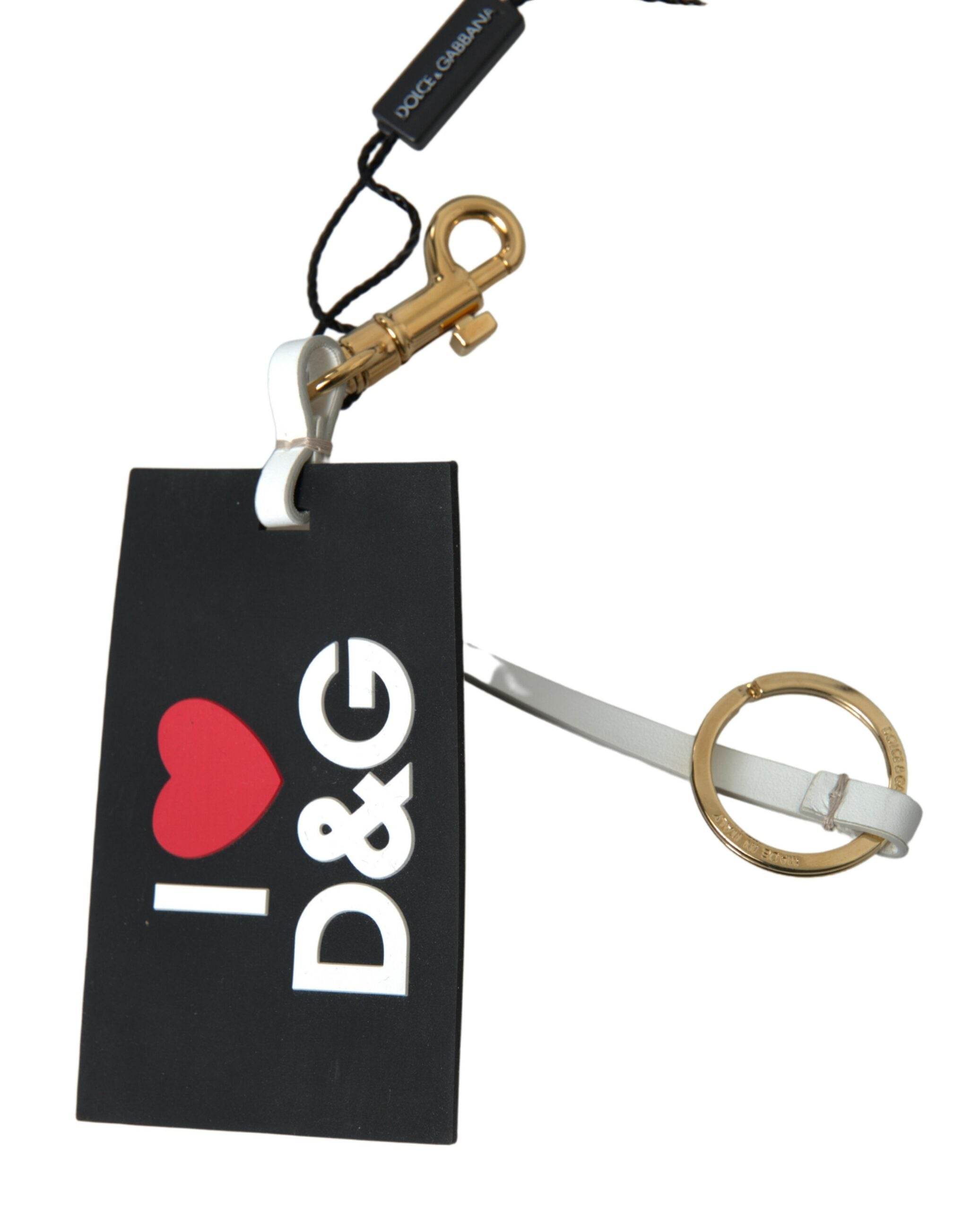 Dolce & Gabbana Black Silicone DG Logo Gold Brass Keychain - Hilstor