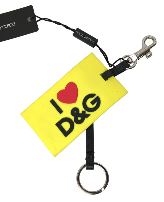 Dolce & Gabbana Yellow Silicone DG Logo Gold Brass Keyring Keychain - Hilstor