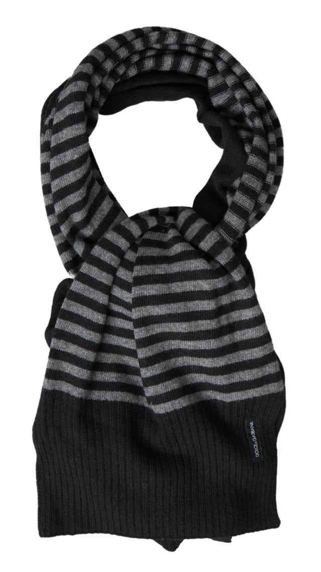 Dolce & Gabbana Black Gray Stripe Wool Neck Wrap Shawl Scarf - Hilstor