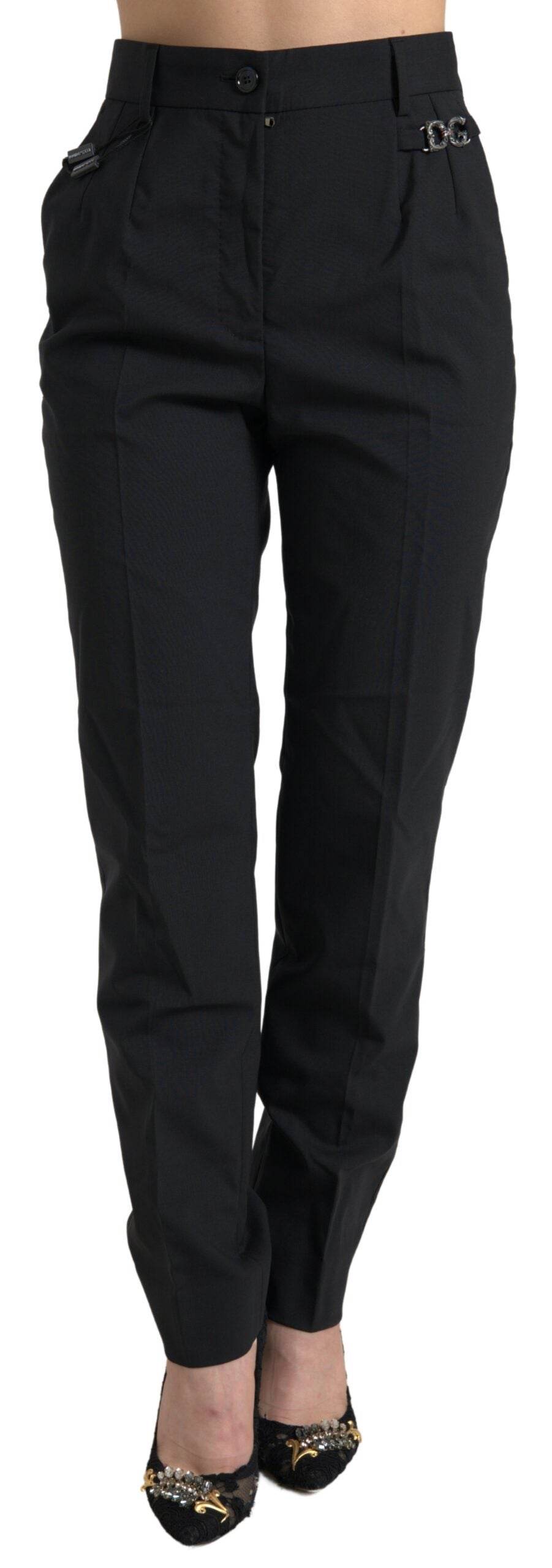Dolce & Gabbana Black Wool High Waist Tapered Pants - Hilstor