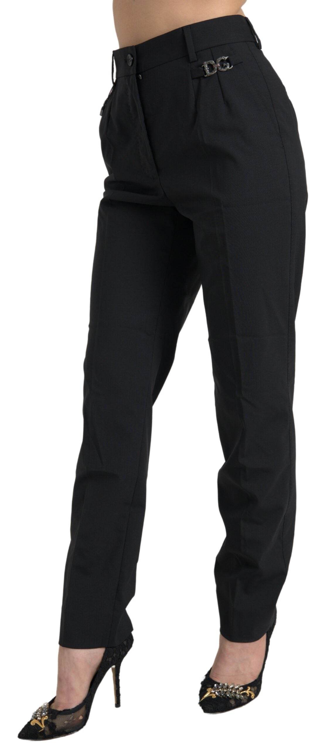 Dolce & Gabbana Black Wool High Waist Tapered Pants - Hilstor