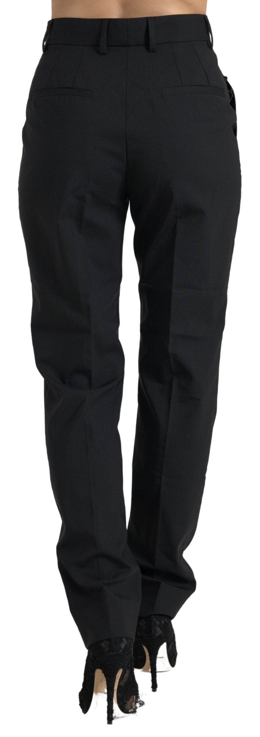 Dolce & Gabbana Black Wool High Waist Tapered Pants - Hilstor
