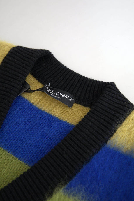 Dolce & Gabbana Multicolor V-Neck Luxury Pullover Sweater - Hilstor