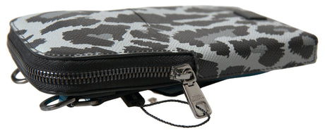 Dolce &amp; Gabbana Grå Leopard Læder Herrepung Crossbody Sling Telefontaske