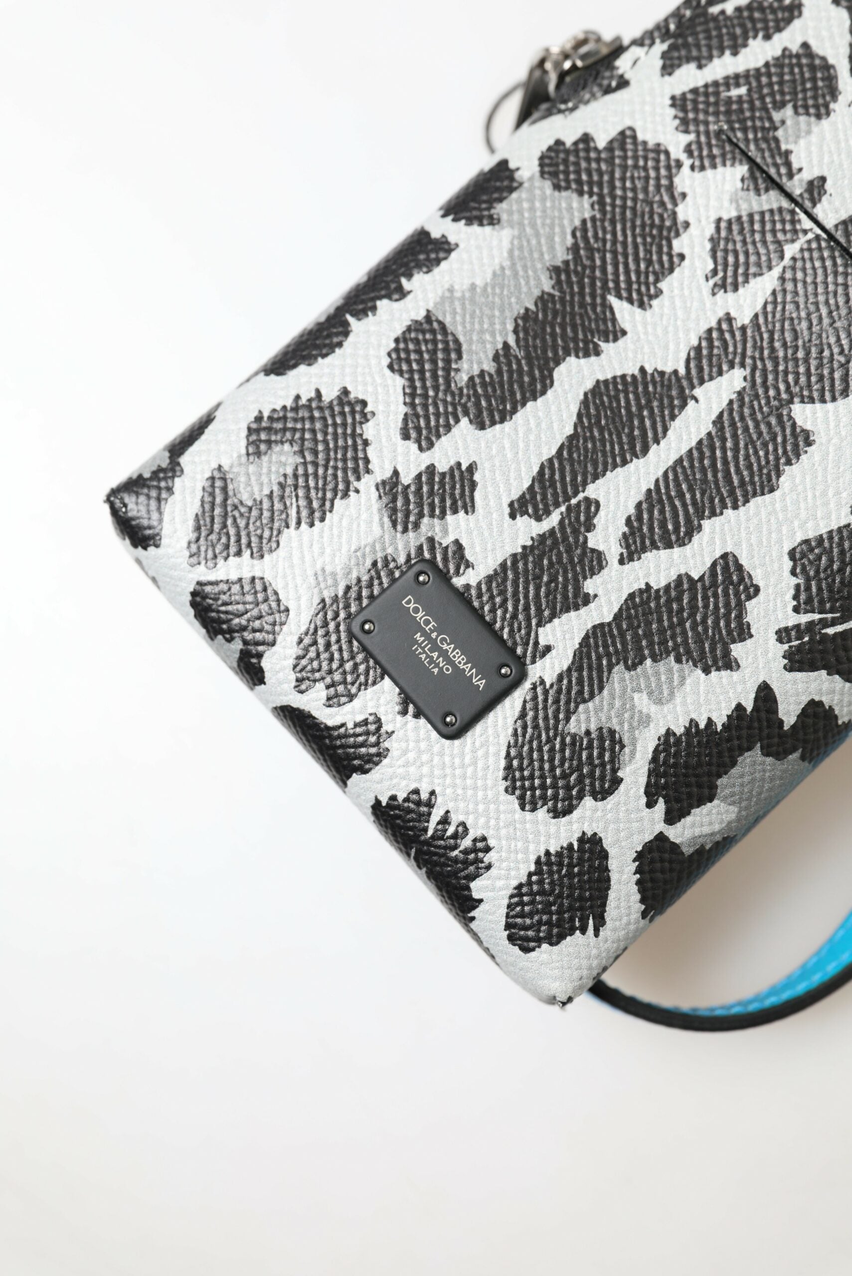 Dolce & Gabbana Grå Leopard Læder Herrepung Crossbody Sling Telefontaske