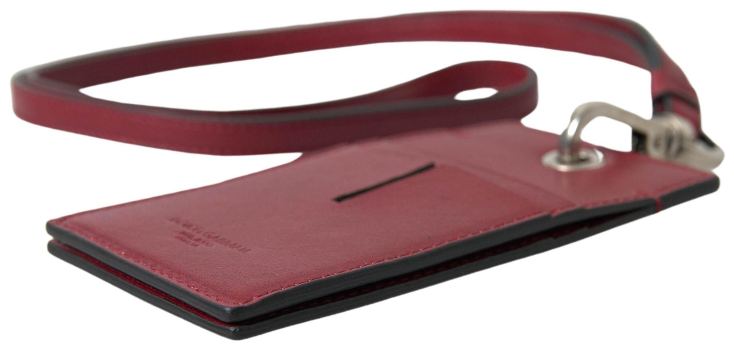 Dolce & Gabbana Elegant Red Leather Cardholder with Lanyard - Hilstor