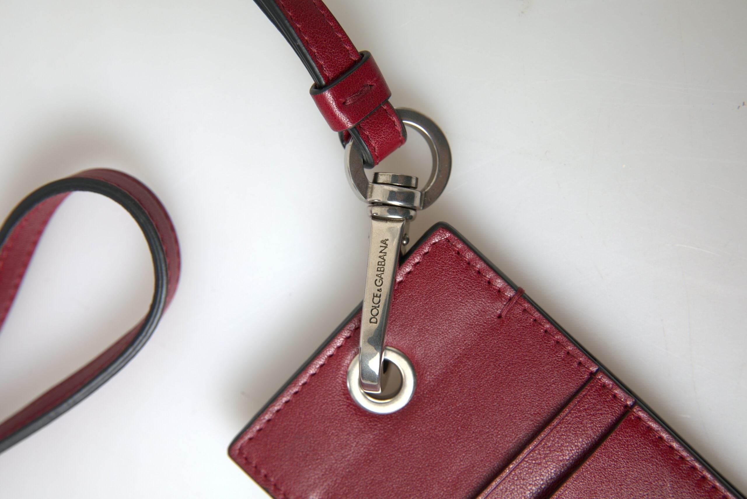 Dolce & Gabbana Elegant Red Leather Cardholder with Lanyard - Hilstor