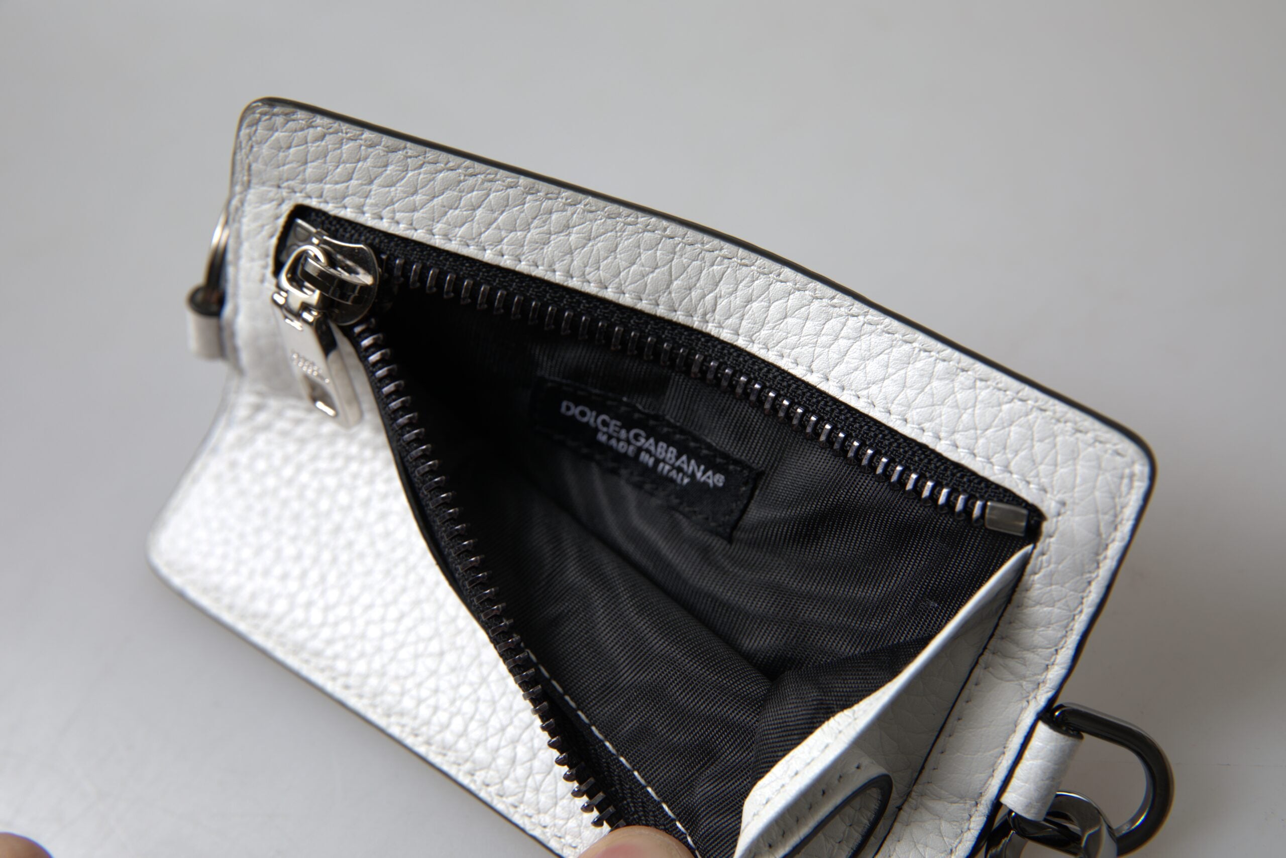 Dolce & Gabbana Elegant hvidt læderkortholdersnor