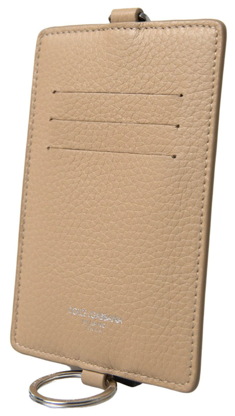 Dolce & Gabbana Elegant Beige Leather Cardholder Wallet - Hilstor