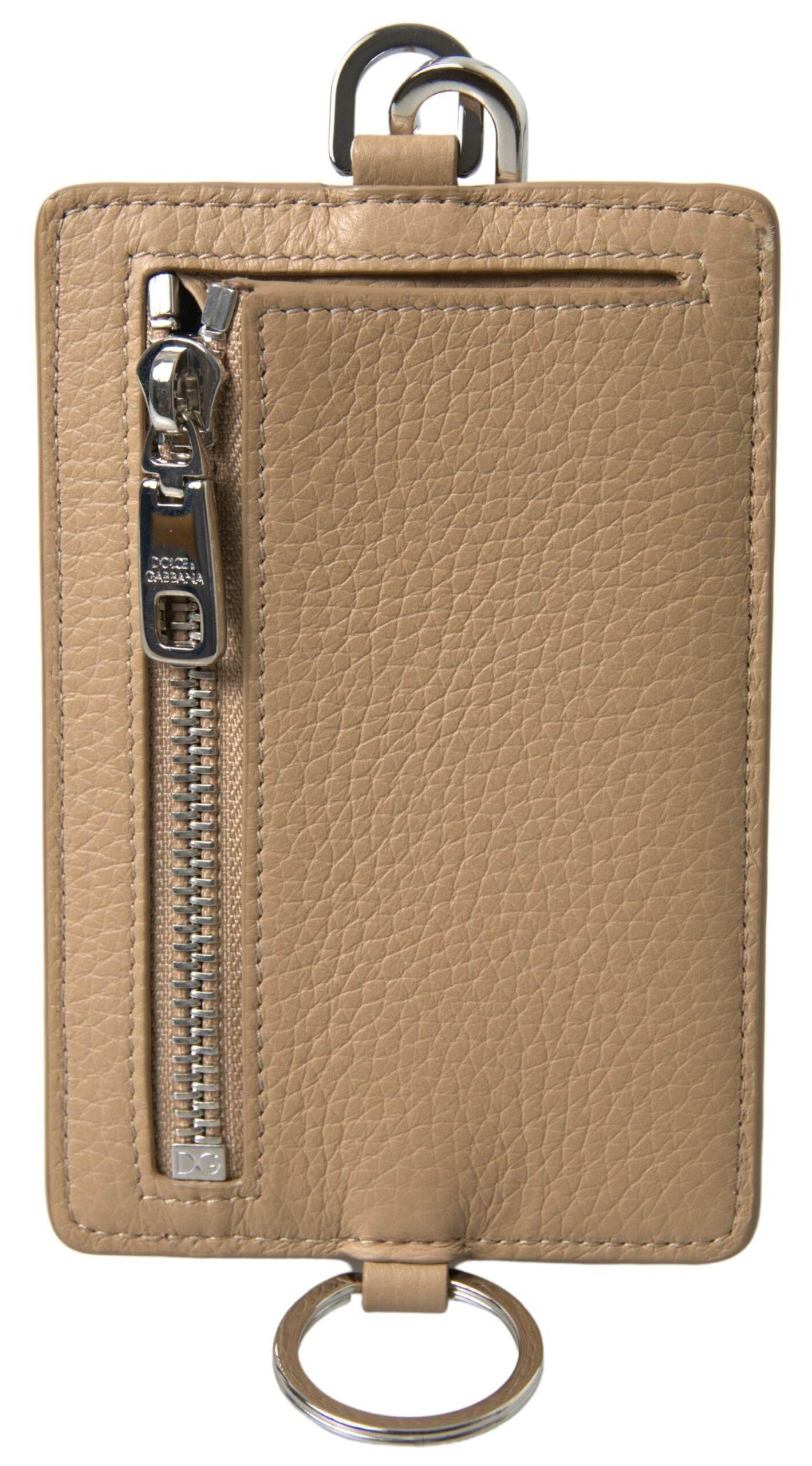 Dolce & Gabbana Elegant Beige Leather Cardholder Wallet - Hilstor