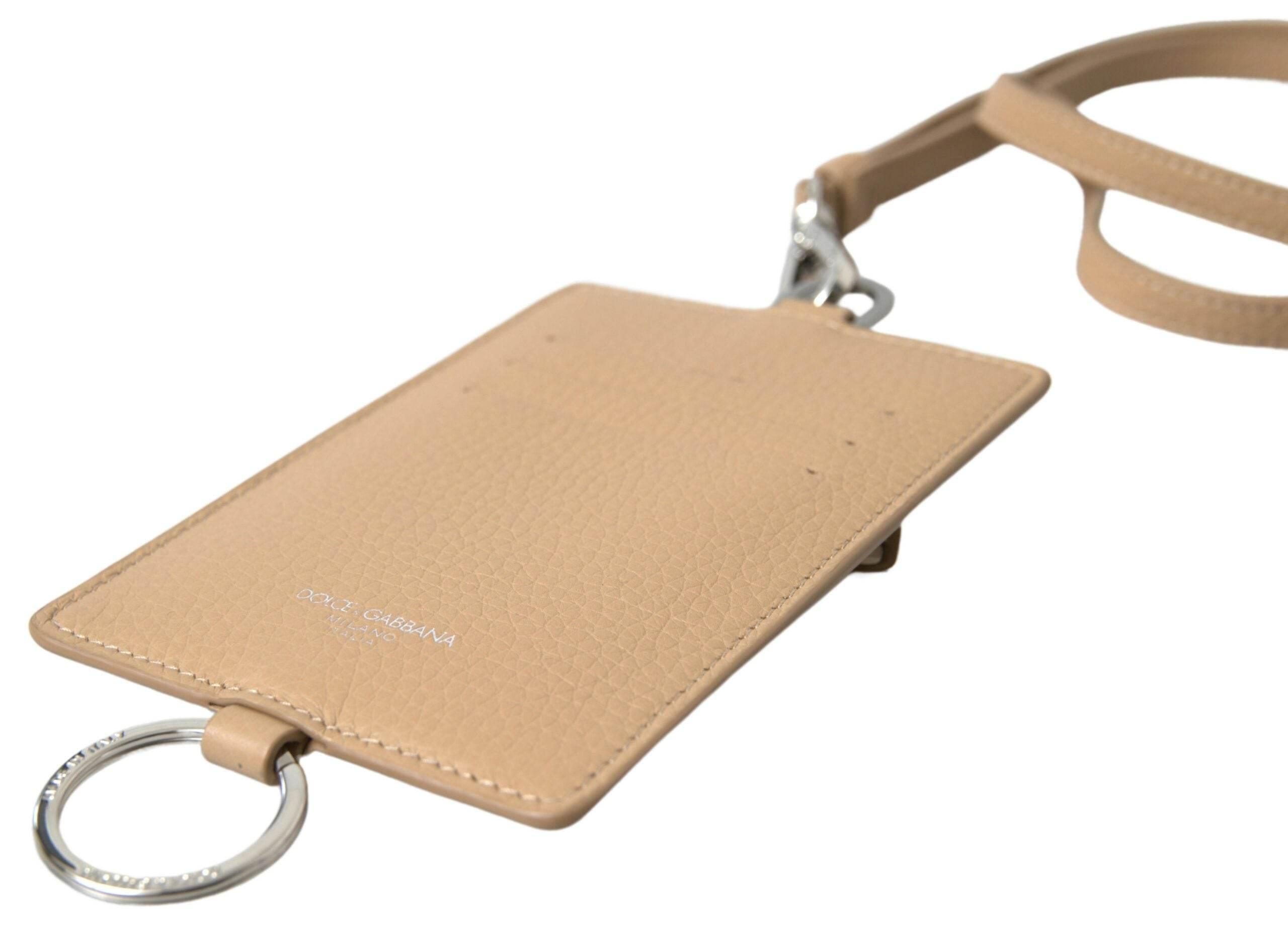 Dolce & Gabbana Elegant Beige Leather Cardholder Wallet - Hilstor