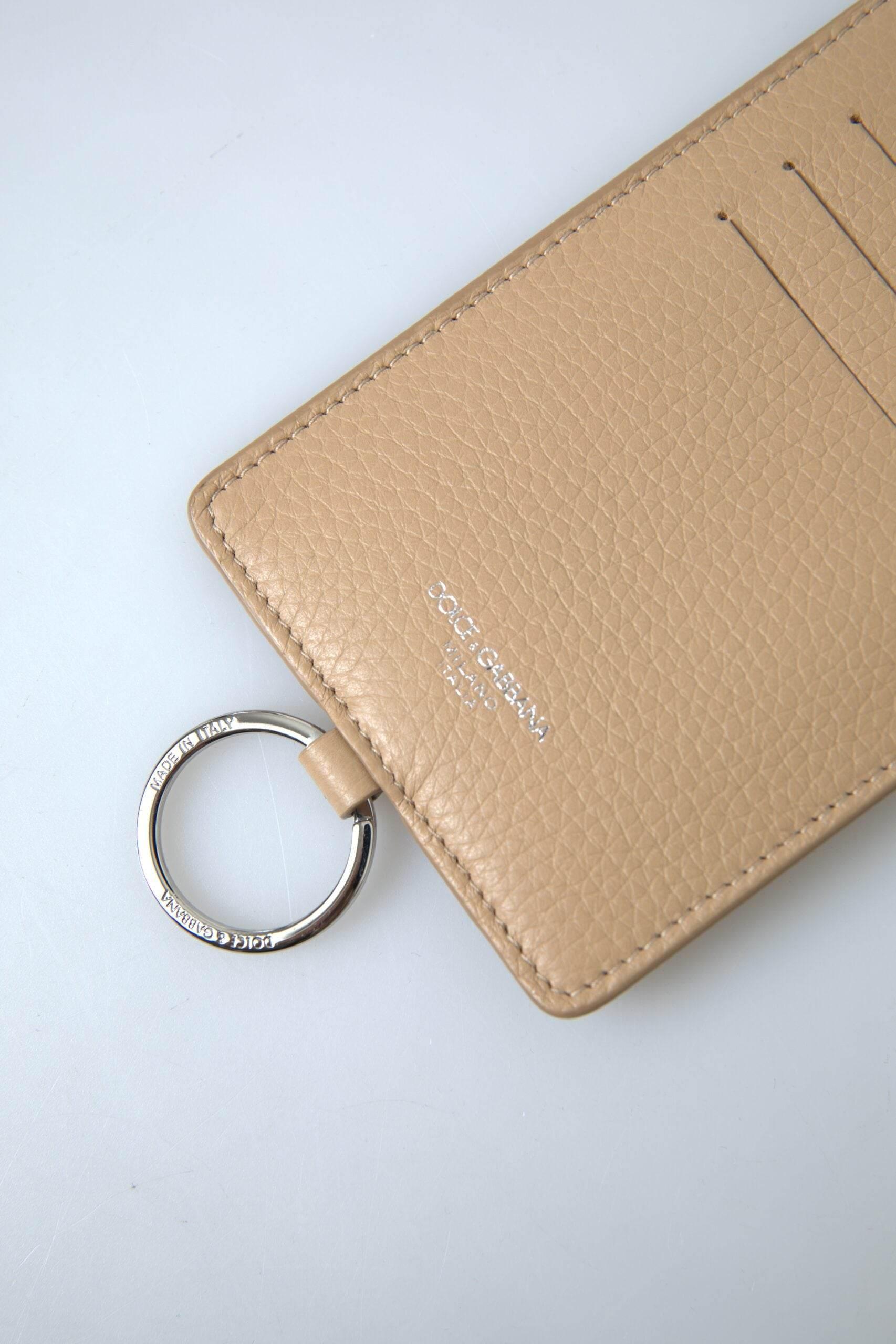 Dolce & Gabbana Elegant Beige Leather Cardholder Wallet - Hilstor