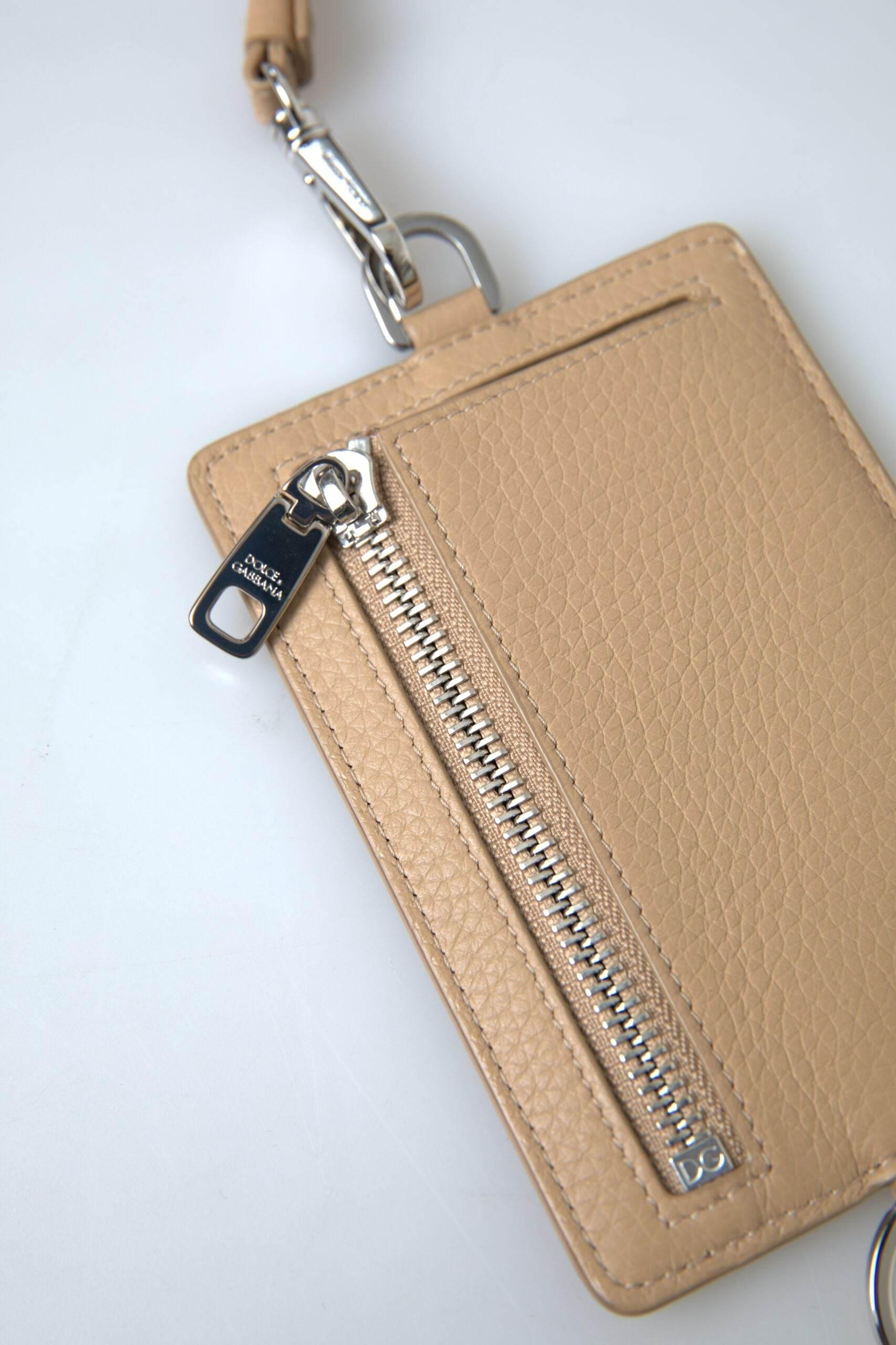 Dolce & Gabbana Elegant Beige Leather Cardholder Wallet - Hilstor