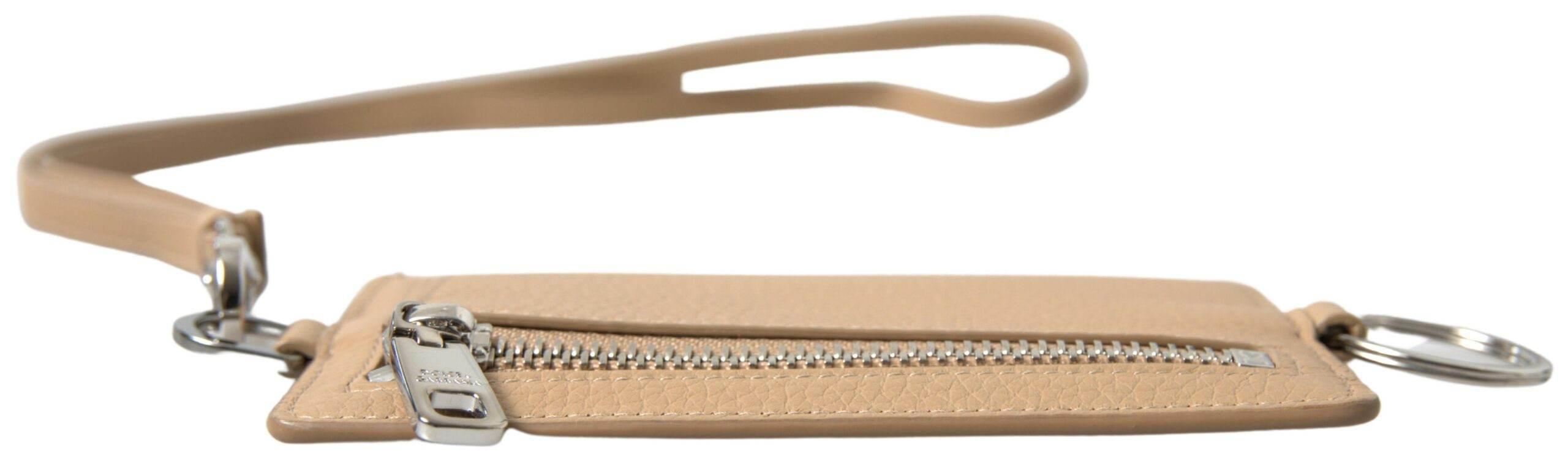 Dolce & Gabbana Elegant Beige Leather Cardholder Wallet - Hilstor