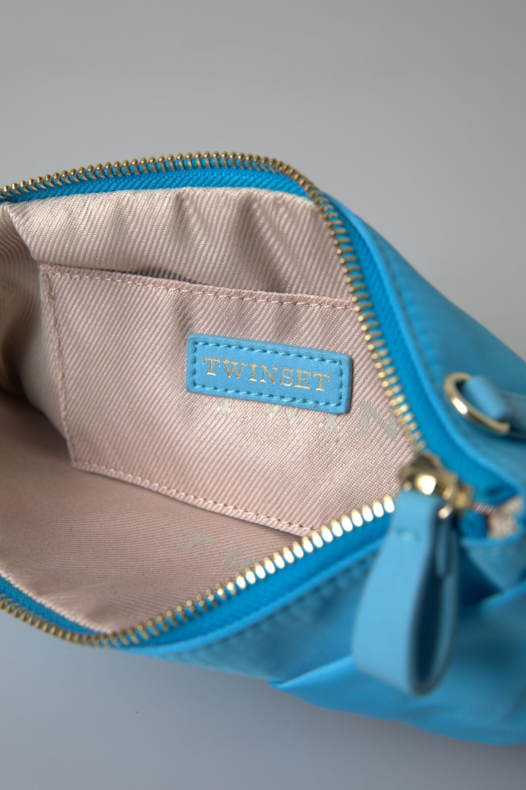 Twinset Blå Tafta Silke Stor Sløjfe Lynlås Clutch Kvinder Borse Logo Taske