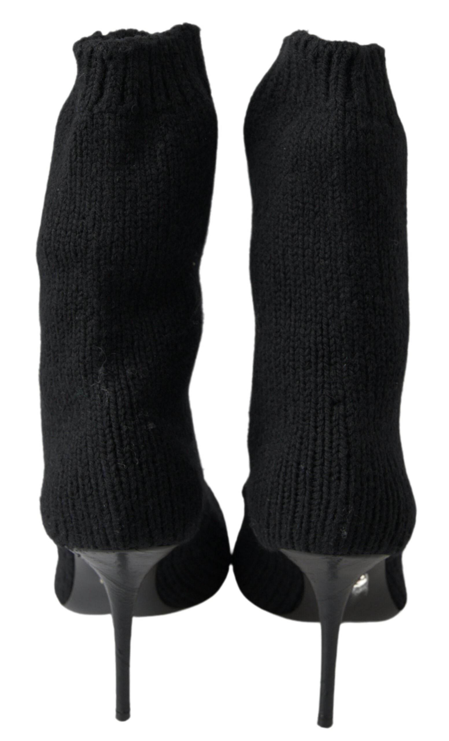 Dolce & Gabbana Elegant Black Viscose Mid-Calf Boots - Hilstor