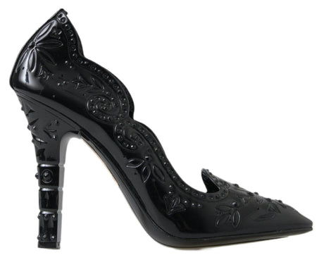 Dolce & Gabbana Elegant Black Crystal Cinderella Pumps - Hilstor