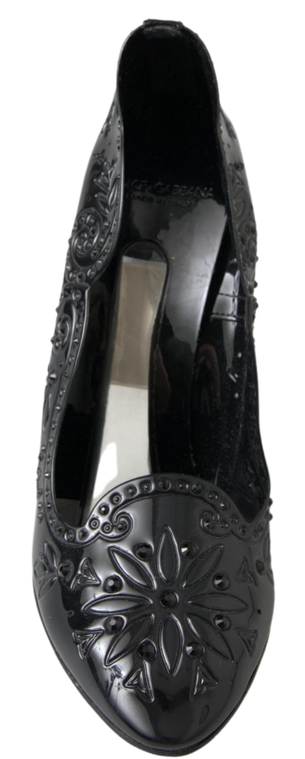 Dolce & Gabbana Elegant Black Crystal Cinderella Pumps - Hilstor