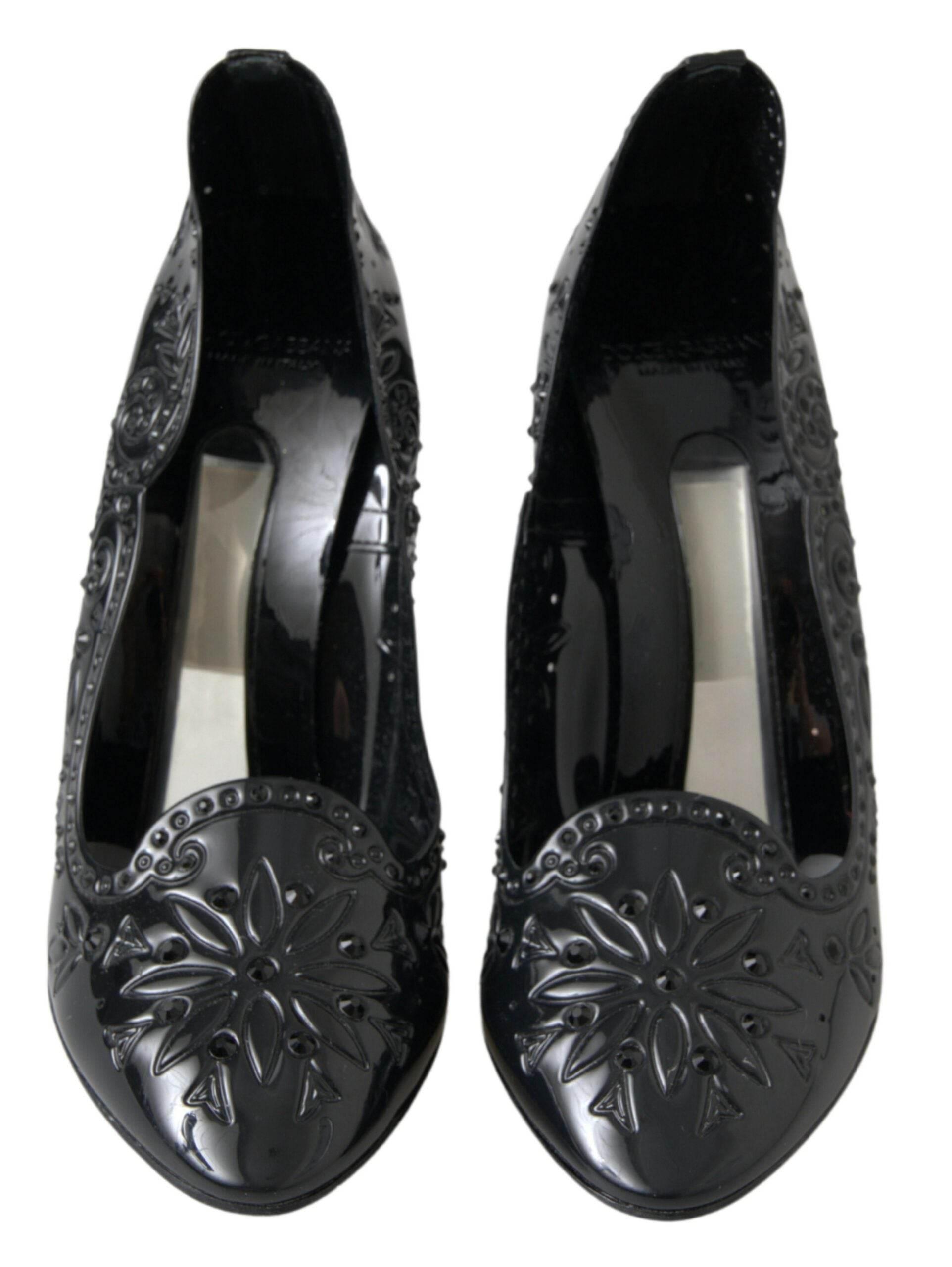 Dolce & Gabbana Elegant Black Crystal Cinderella Pumps - Hilstor