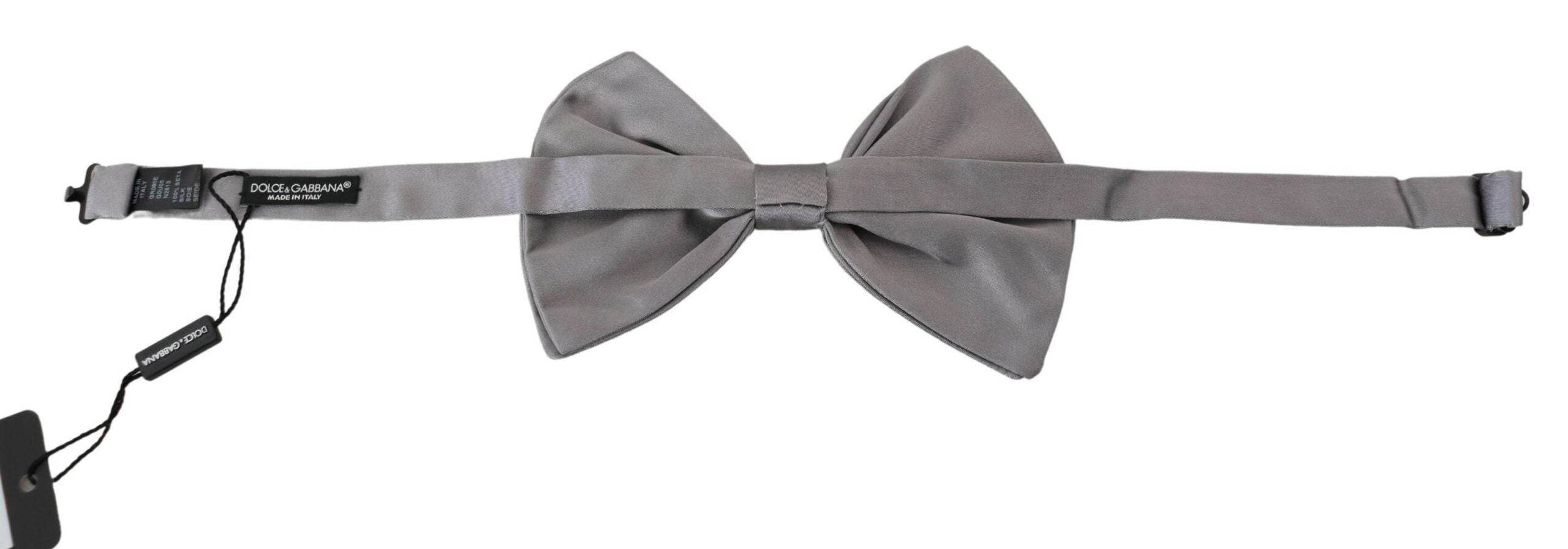 Dolce & Gabbana Bow Tie Men Silver Gray Silk Adjustable Neck Papillon - Hilstor