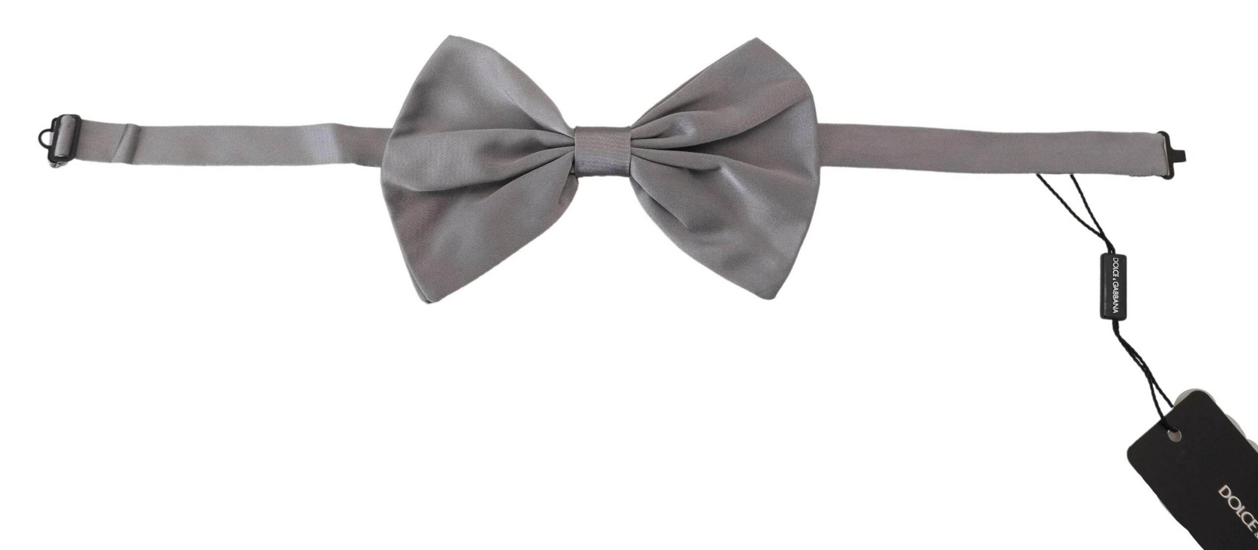 Dolce & Gabbana Bow Tie Men Silver Gray Silk Adjustable Neck Papillon - Hilstor