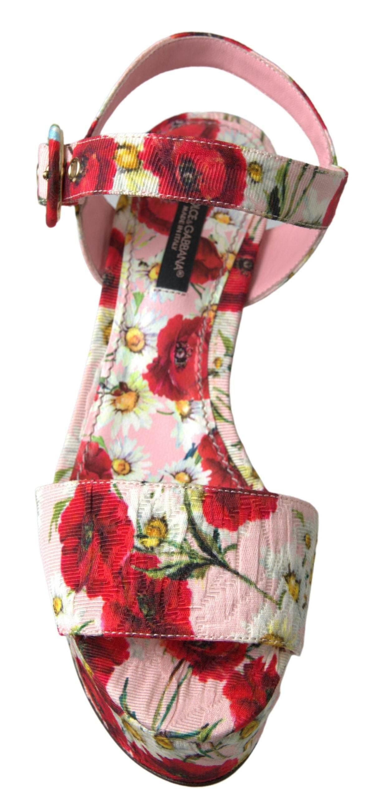 Dolce & Gabbana Floral Ankle Strap Wedge Sandals - Hilstor
