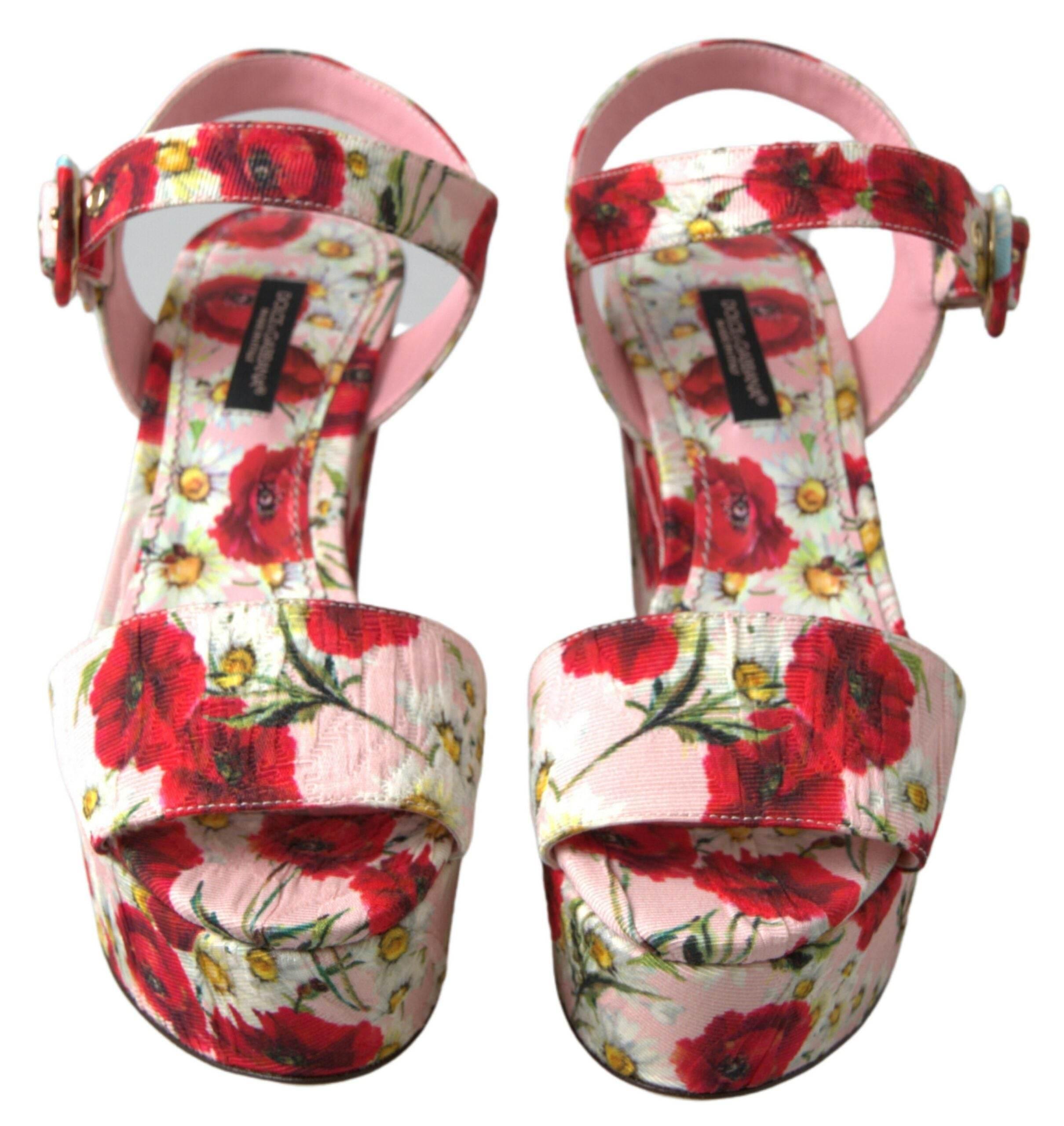Dolce & Gabbana Floral Ankle Strap Wedge Sandals - Hilstor