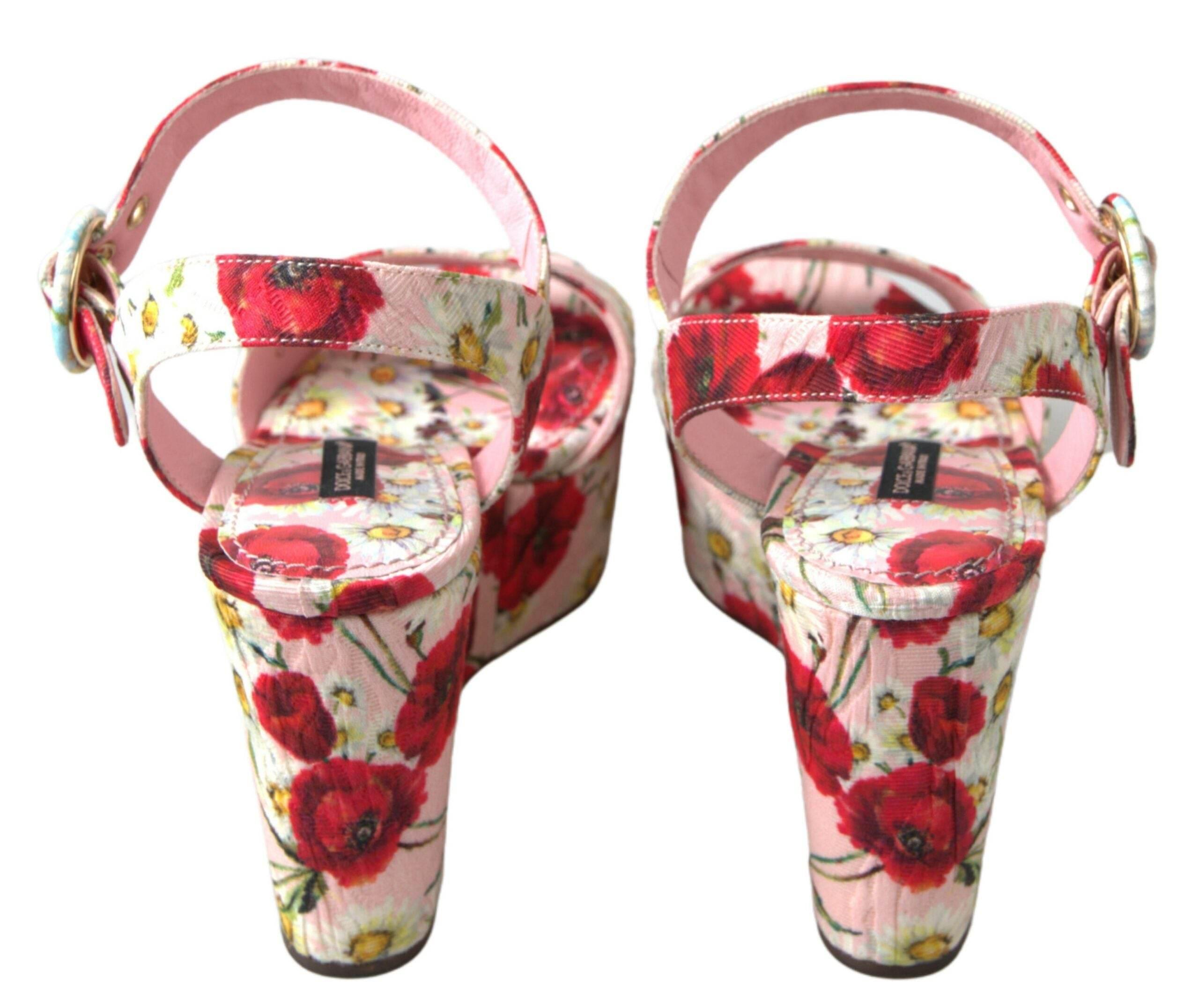 Dolce & Gabbana Floral Ankle Strap Wedge Sandals - Hilstor