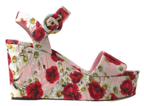 Dolce & Gabbana Floral Ankle Strap Wedge Sandals - Hilstor