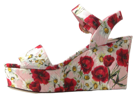 Dolce & Gabbana Floral Ankle Strap Wedge Sandals - Hilstor