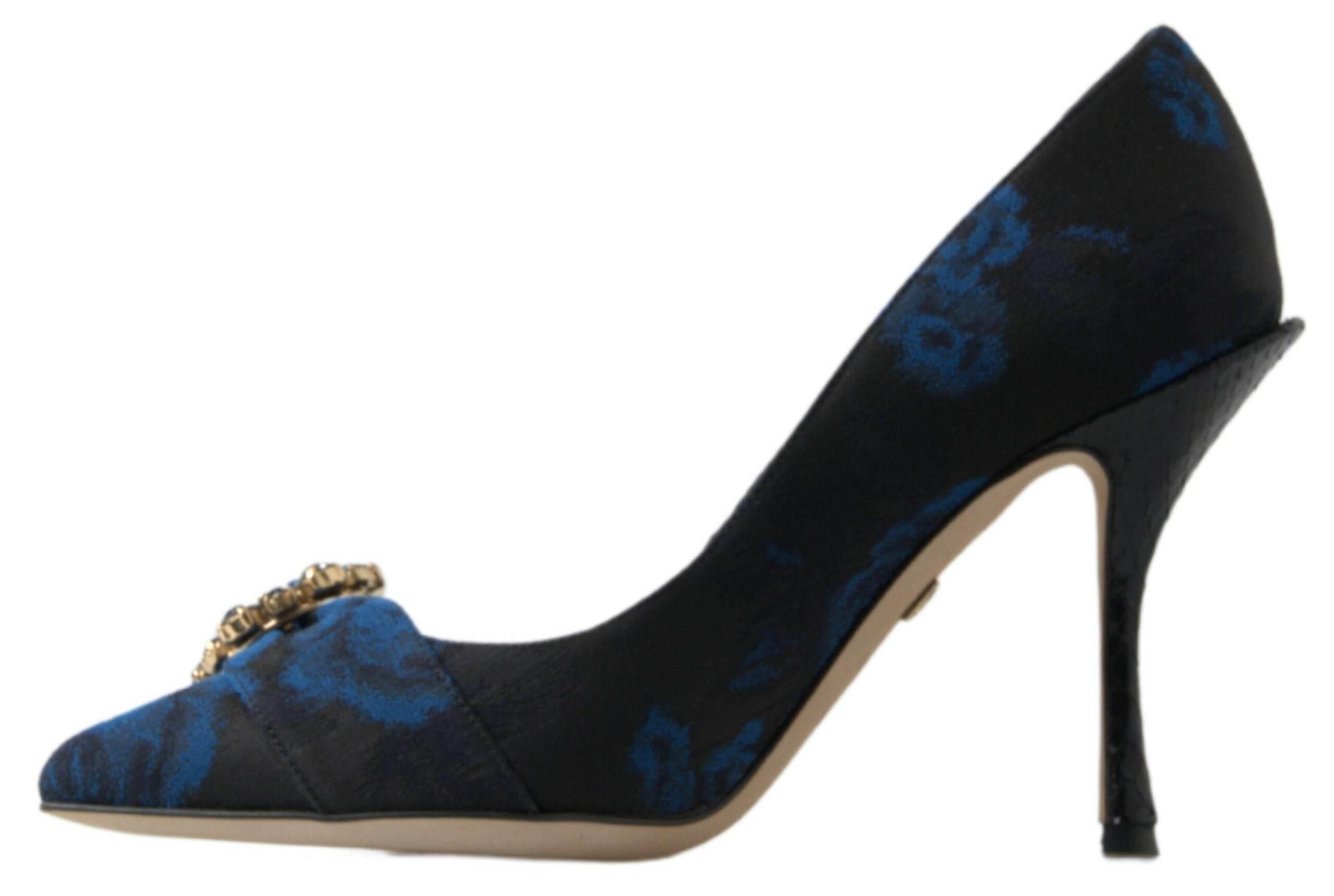 Dolce & Gabbana Blue Floral Ayers Crystal Pumps Shoes - Hilstor