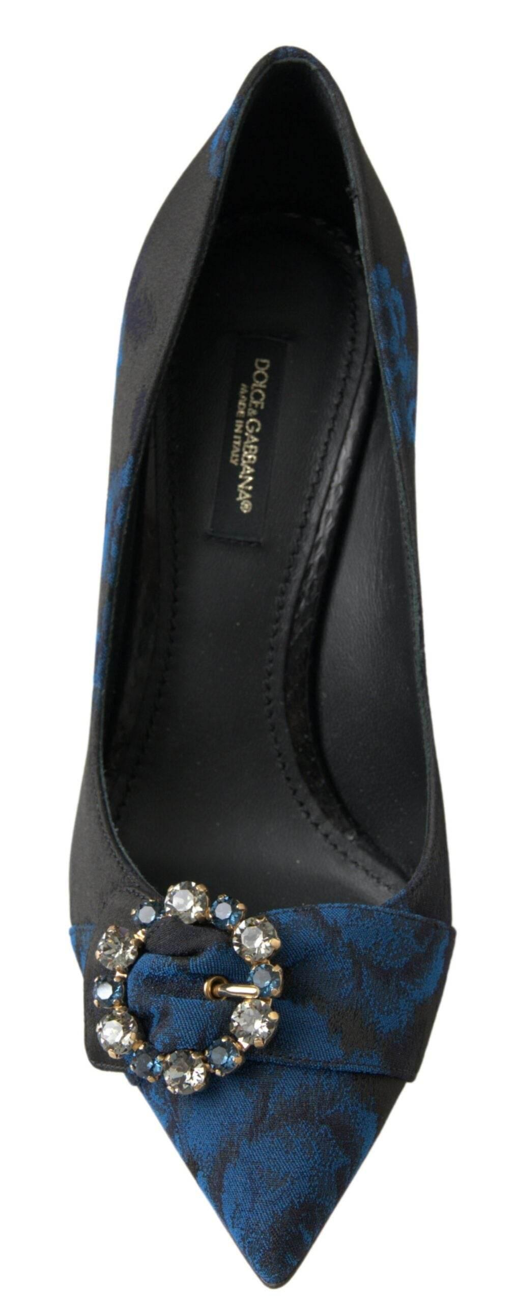 Dolce & Gabbana Blue Floral Ayers Crystal Pumps Shoes - Hilstor