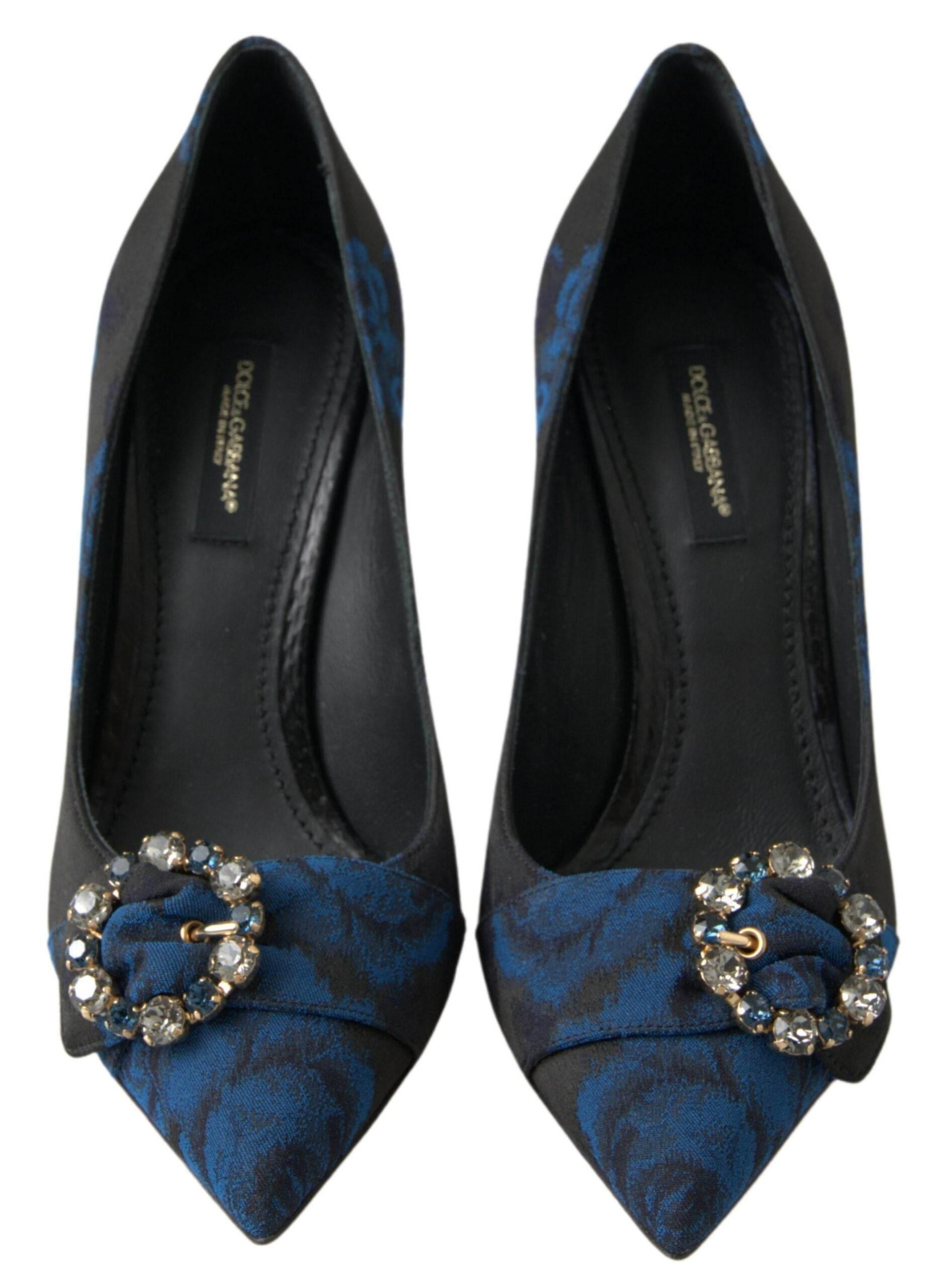 Dolce & Gabbana Blue Floral Ayers Crystal Pumps Shoes - Hilstor